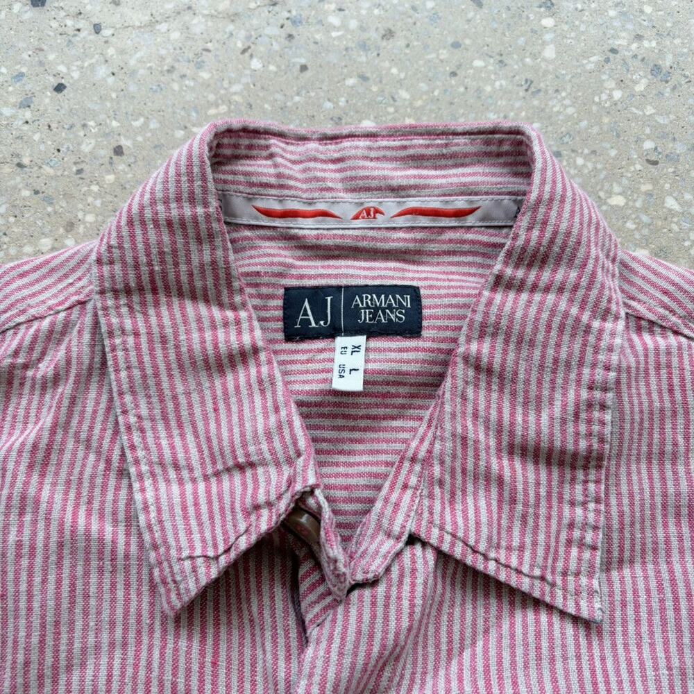 Vintage 90s Armani Jeans Pink Striped Linen Shirt - Gem